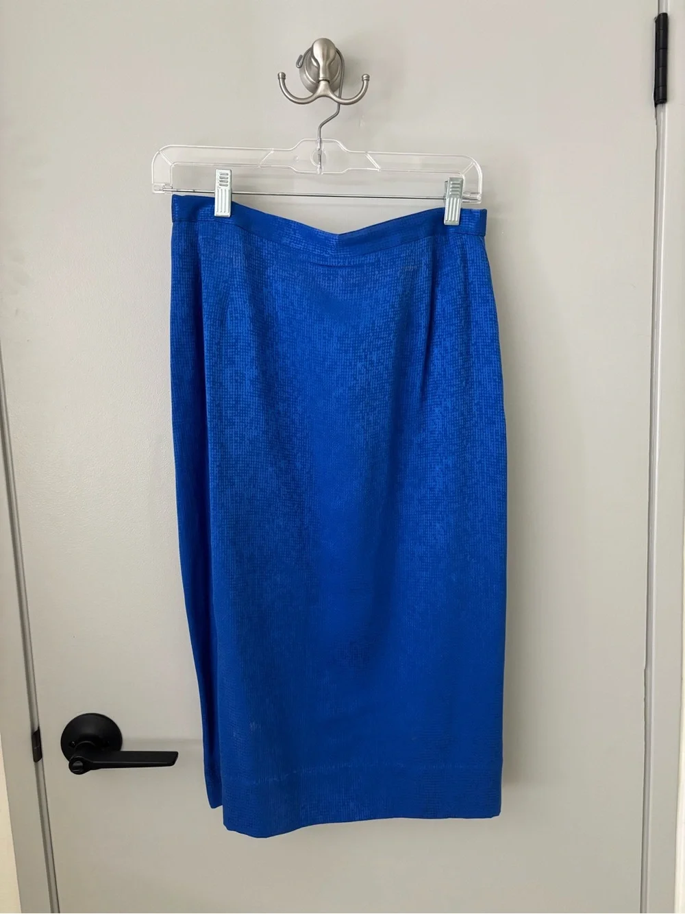 Vintage Louis Féraud 100% Silk Royal Blue Bow Blouse & Pencil Skirt Set